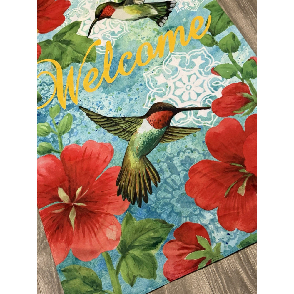 Elena Vladykina 2015 Hummingbird Flower Welcome House & Garden Flag 29x43 Fabric - Picture 4 of 7